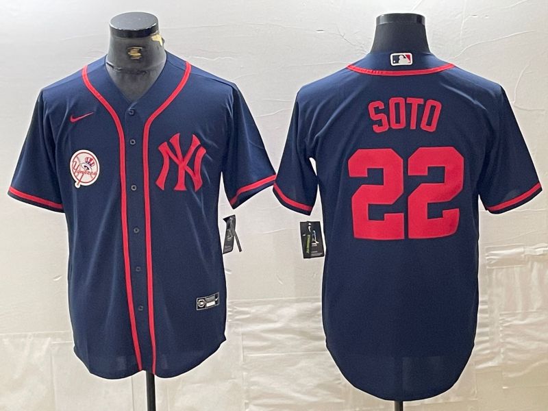 Men New York Yankees #22 Soto Blue Third generation joint name Nike 2024 MLB Jersey style 3
